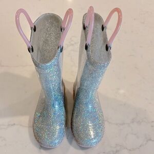 EUC Western Chief Silver Glitter/ Pink Light-Up Rain Boots (7 Toddler)
